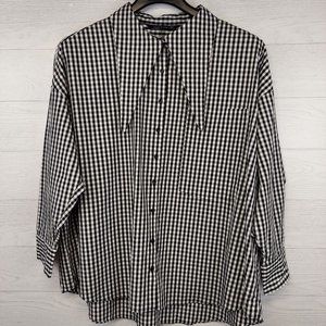 Zara XXL Black Gingham Plaid Button Blouse Wide Collar Hi Low Hem